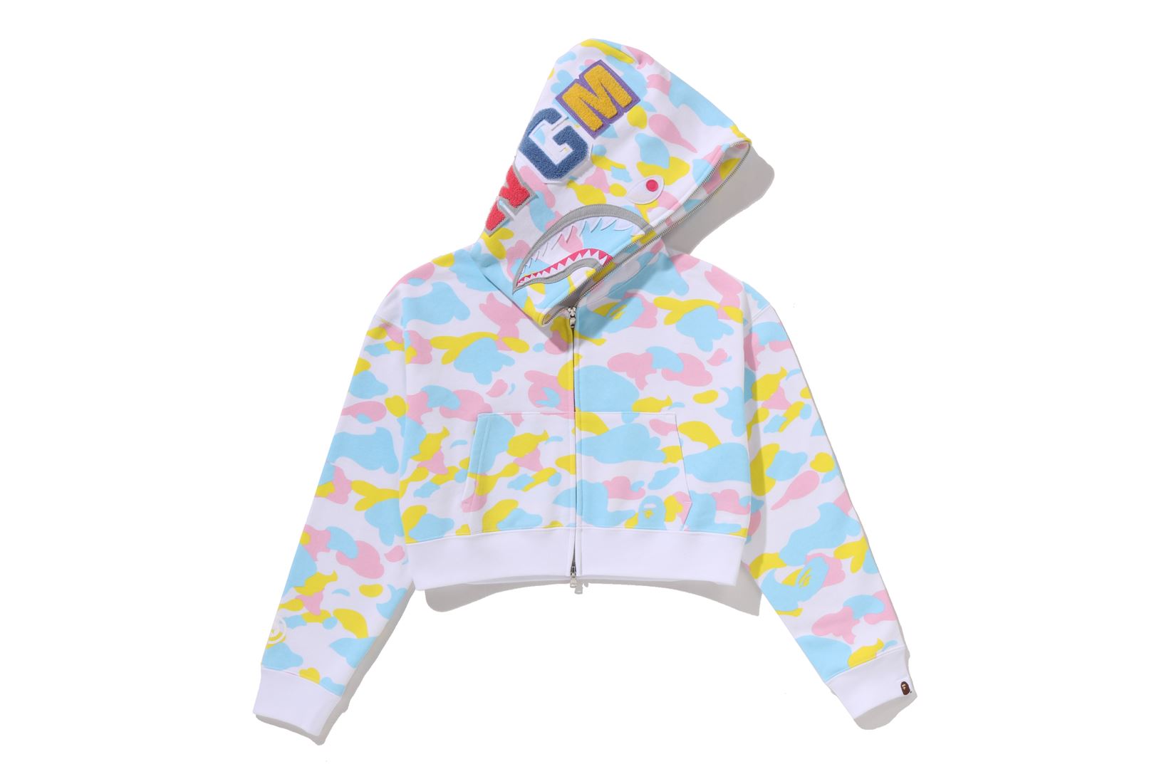 A BATHING APE® New Multi Camo Shark Cropped Full Zip Hoodie | Bape