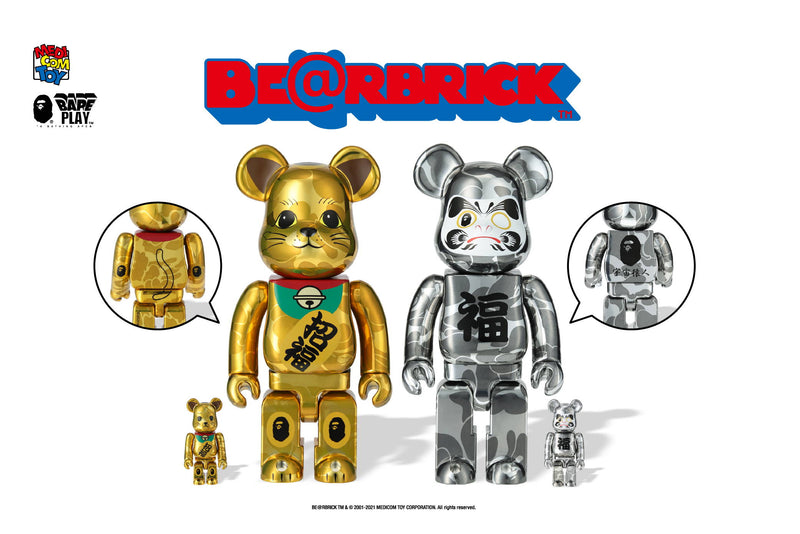 BE@RBRICK BAPE®  Maneki Neko Gold Plated & Daruma Silver Plated