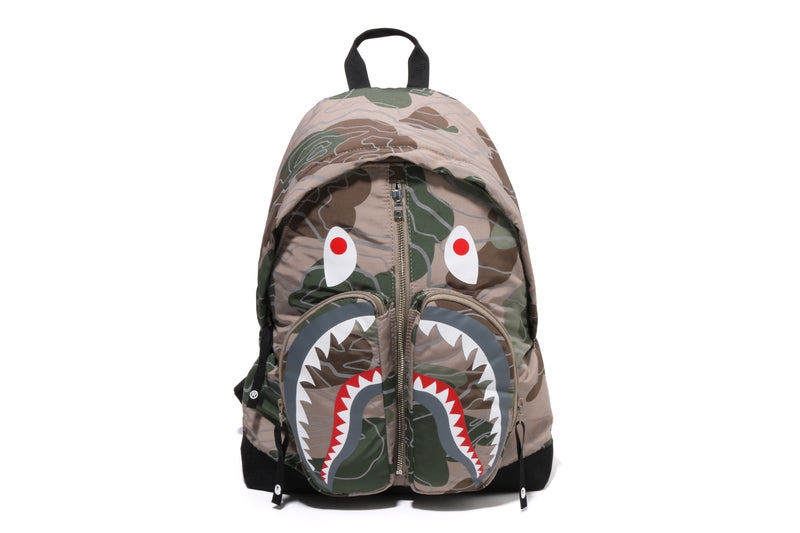 A Bathing Ape Green Layered Line Camo Shark Backpack in Black for Men