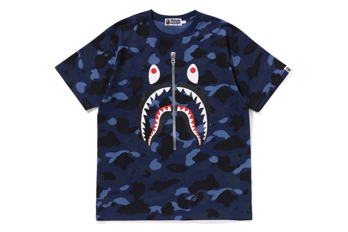 BAPE MENS COTTON COLOR CAMO SHARK T-SHIRT