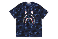 BAPE MENS COTTON COLOR CAMO SHARK T-SHIRT