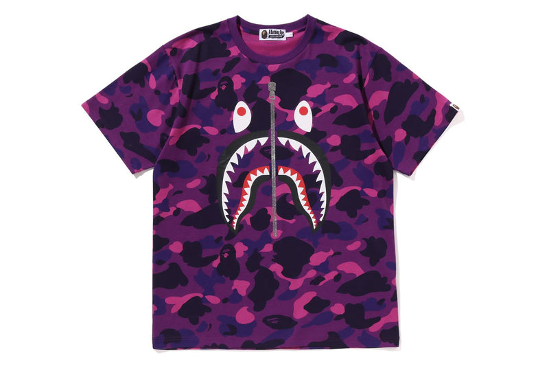 BAPE MENS COTTON COLOR CAMO SHARK T-SHIRT