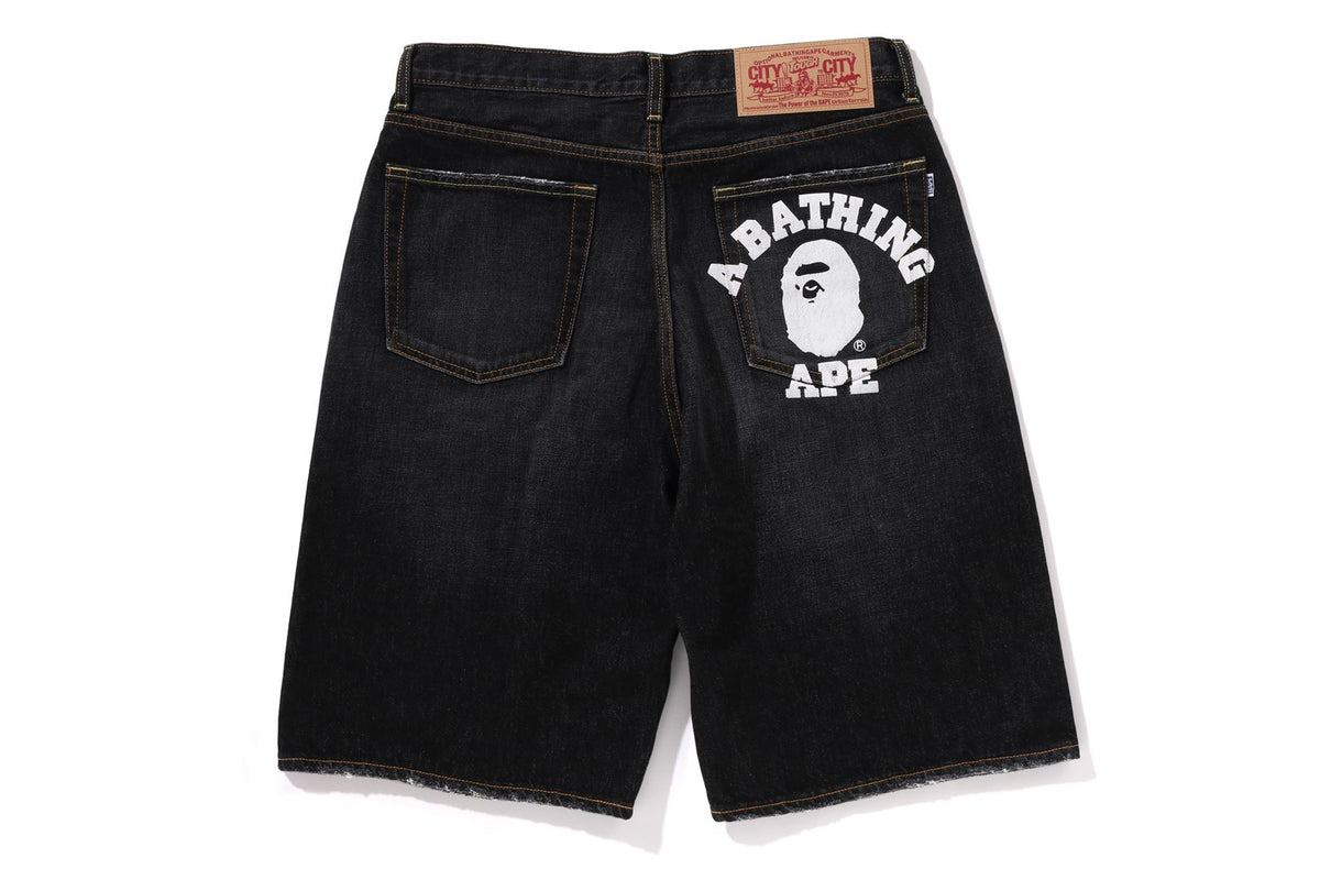 A BATHING APE® College Relaxed Fit 13 Oz Denim Shorts Bape