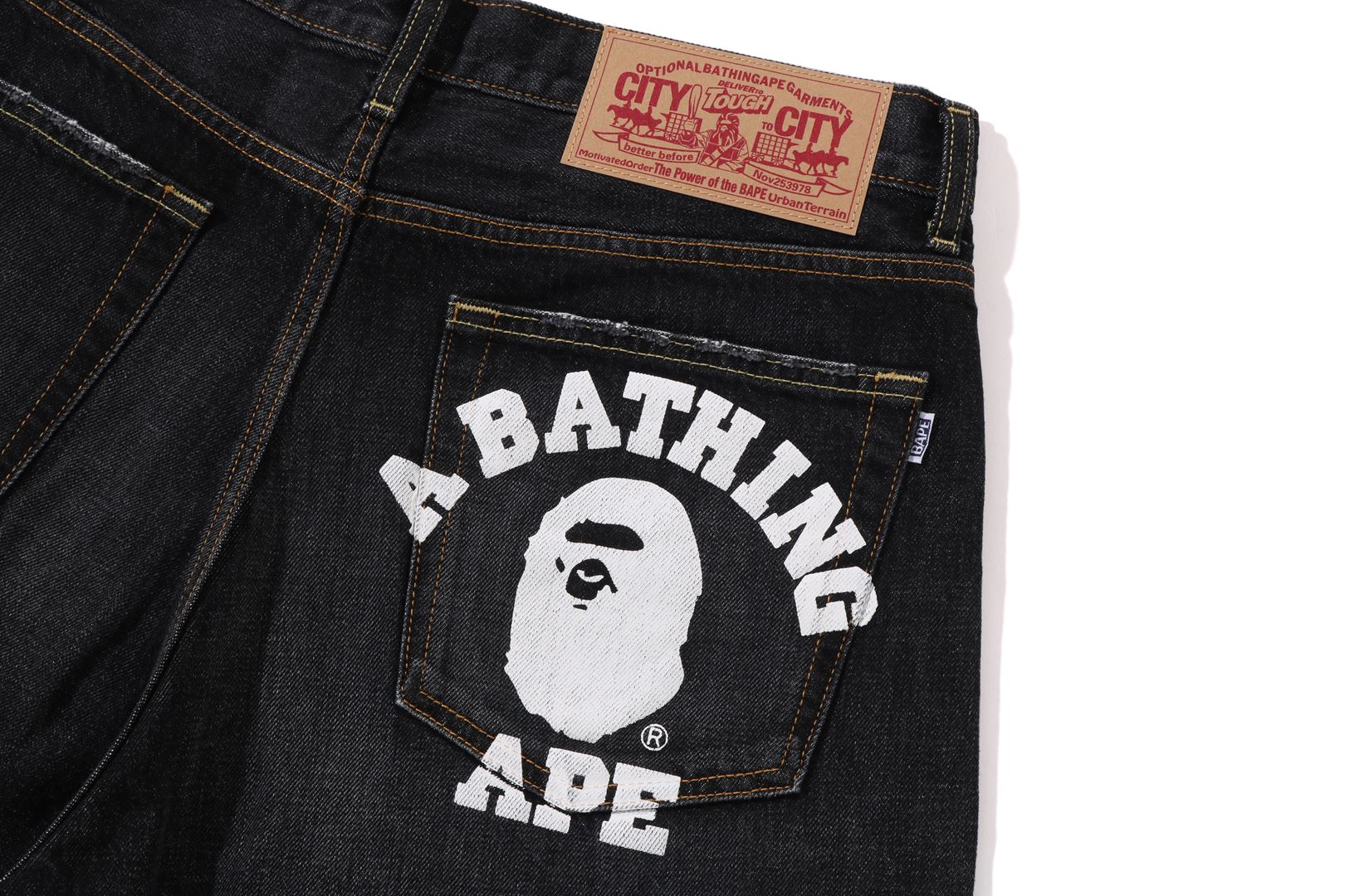 A BATHING APE® College Relaxed Fit 13 Oz Denim Shorts | Bape
