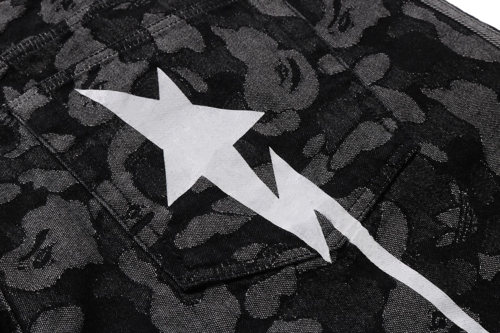 A BATHING APE® BAPE X Adidas Camo Jacquard Shark Denim Jorts