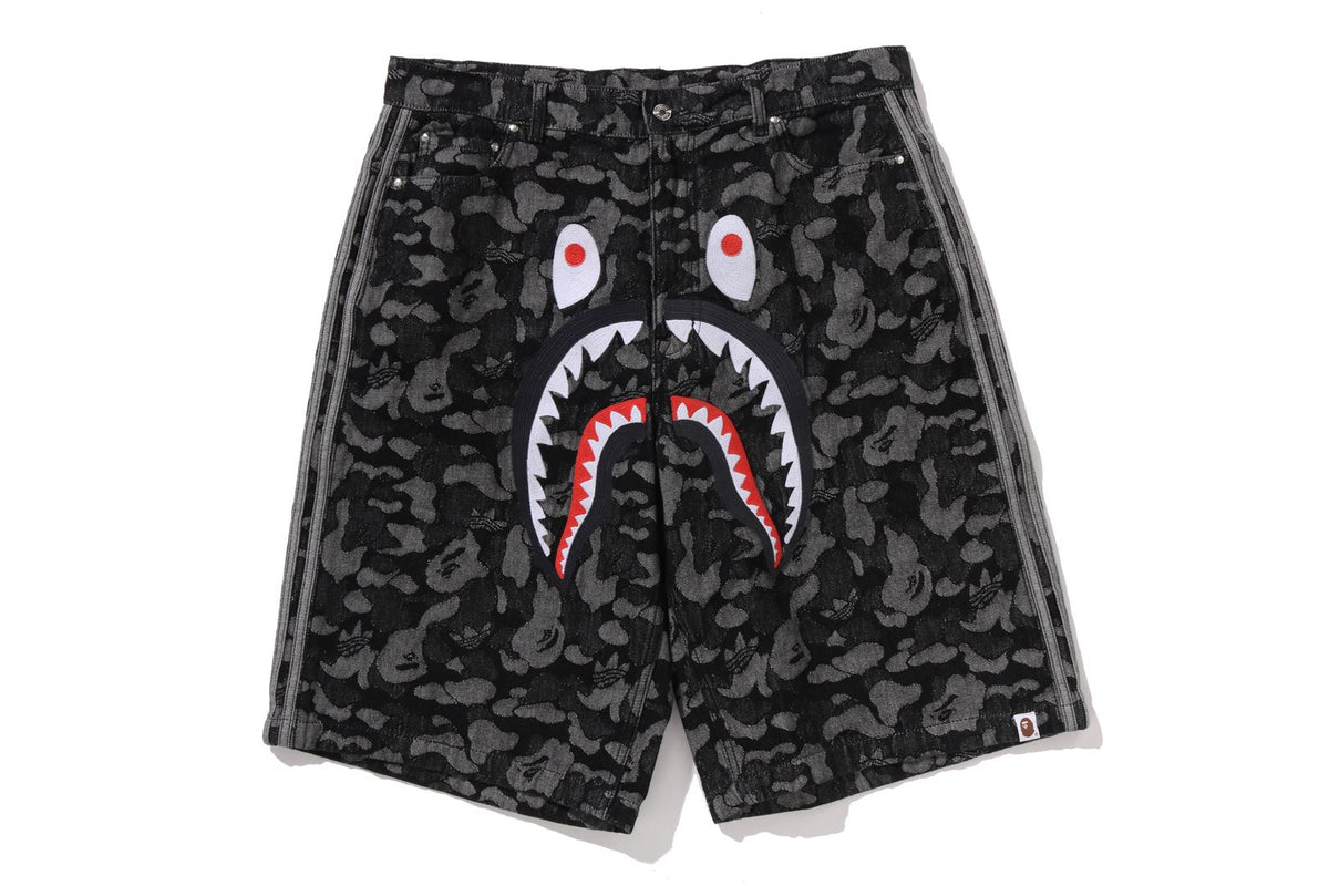 BAPE X ADIDAS CAMO JACQUARD SHARK DENIM JORTS