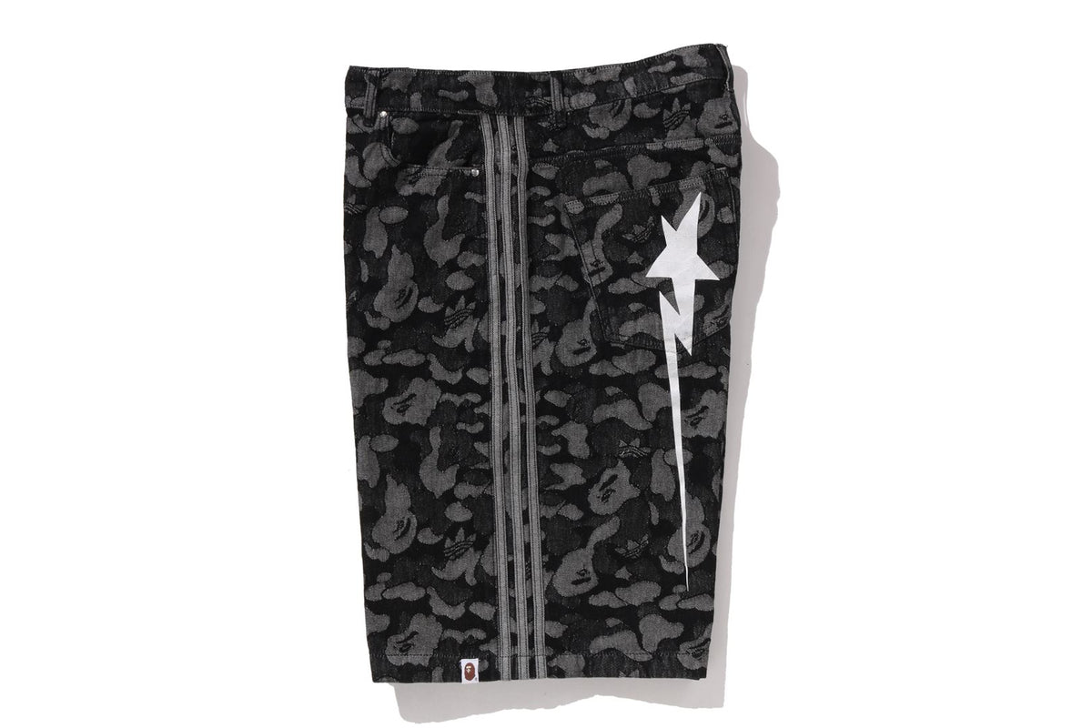 BAPE X ADIDAS CAMO JACQUARD SHARK DENIM JORTS