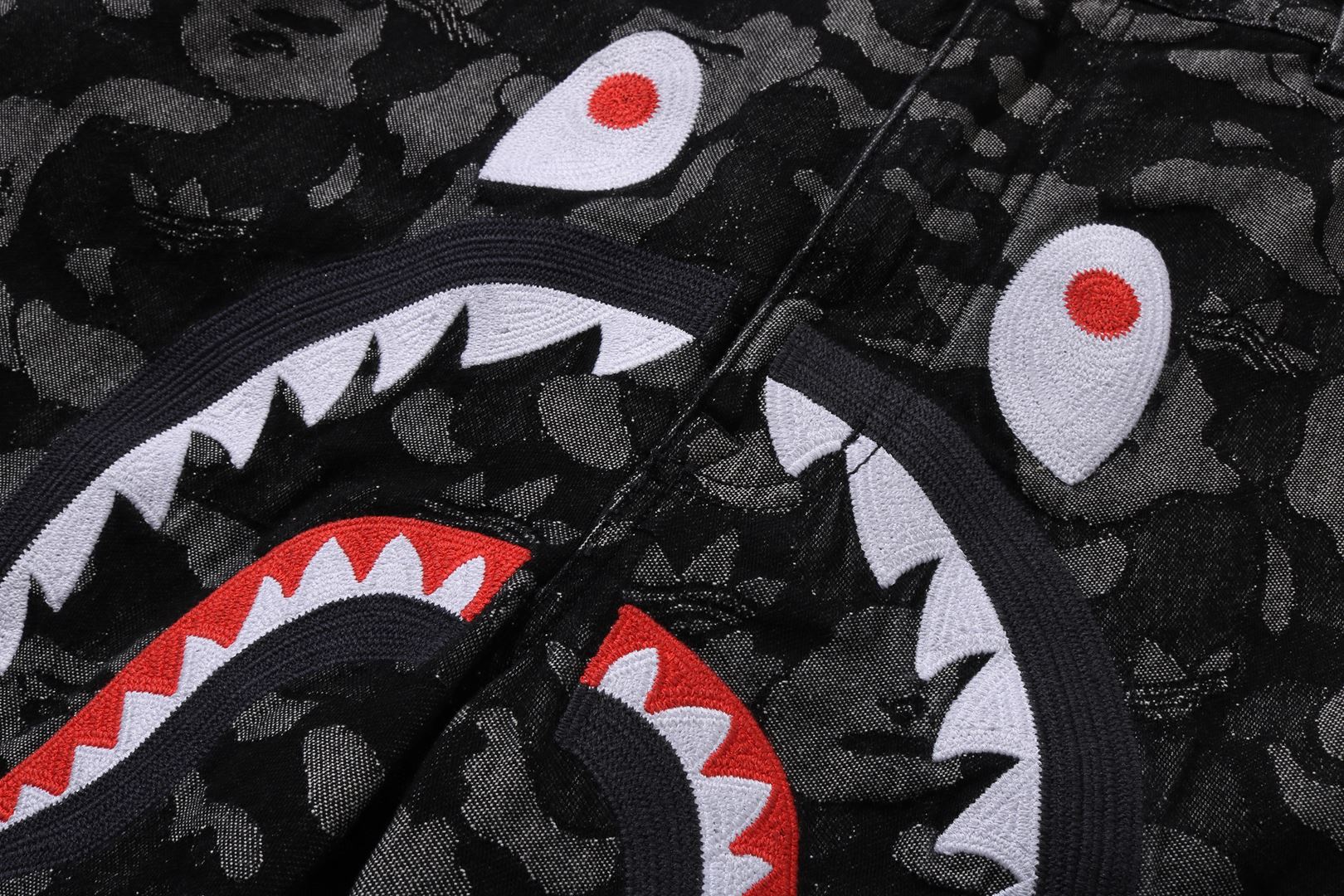 A BATHING APE® BAPE X Adidas Camo Jacquard Shark Denim Jorts