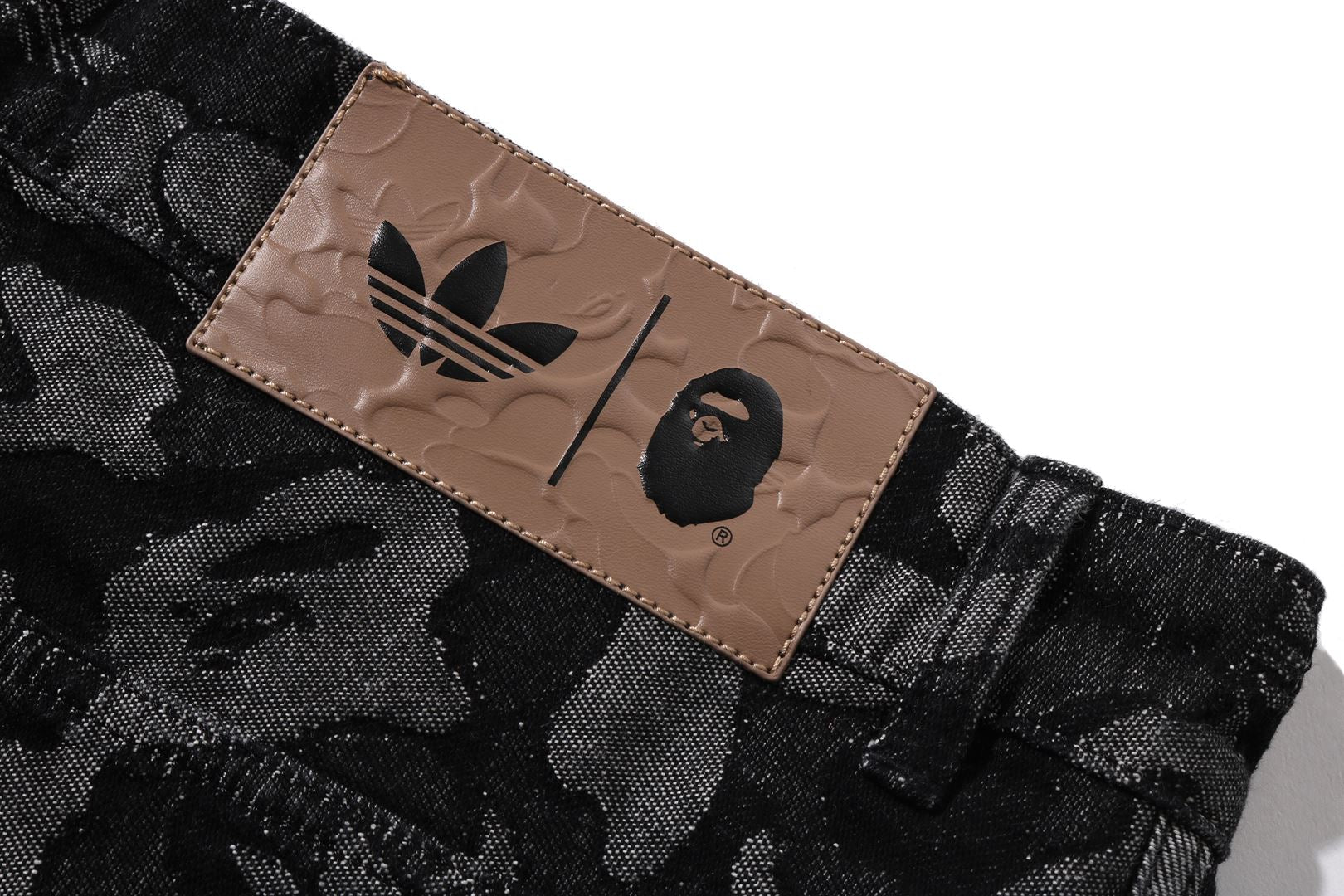 A BATHING APE® BAPE X Adidas Camo Jacquard Shark Denim Jorts