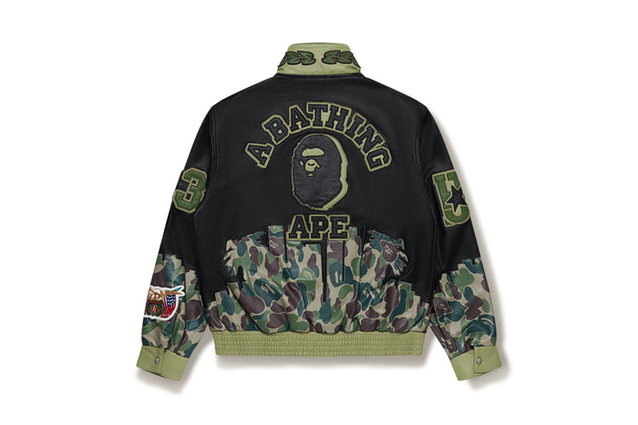 BAPE X JEFF HAMILTON - ABC CAMO MULTI LOGO PATCHED LEATHER JACKET