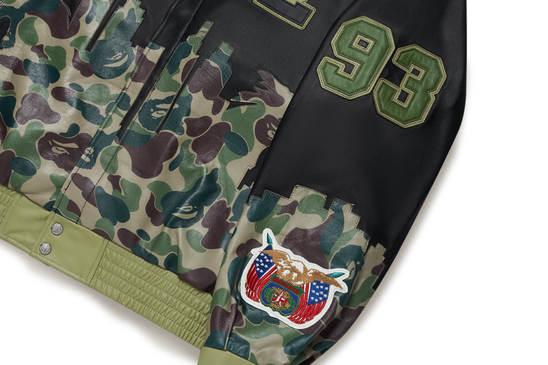 BAPE X JEFF HAMILTON - ABC CAMO MULTI LOGO PATCHED LEATHER JACKET