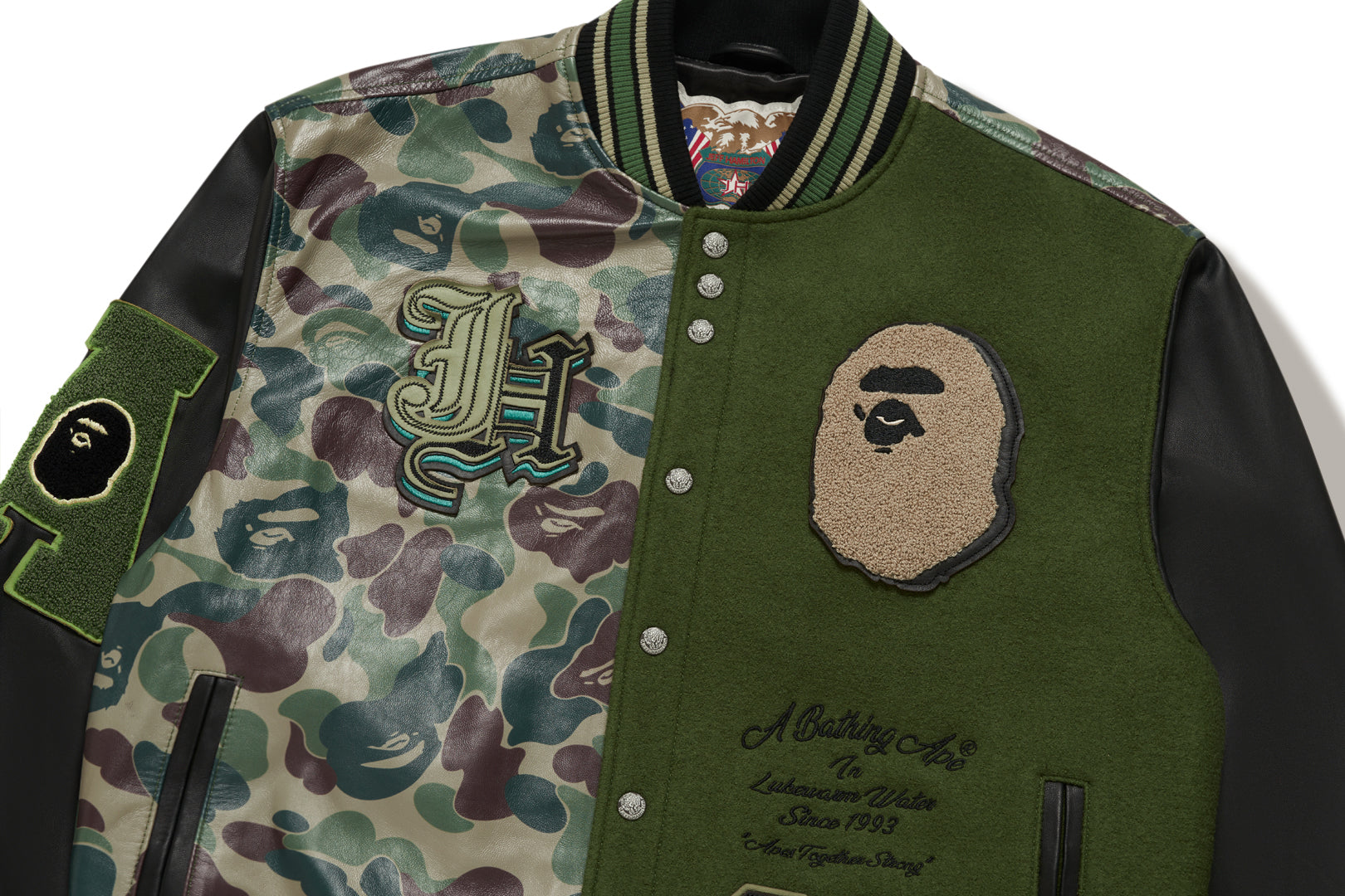 A BATHING APE® Abc Camo Multi Logo Patched Wool and Leather