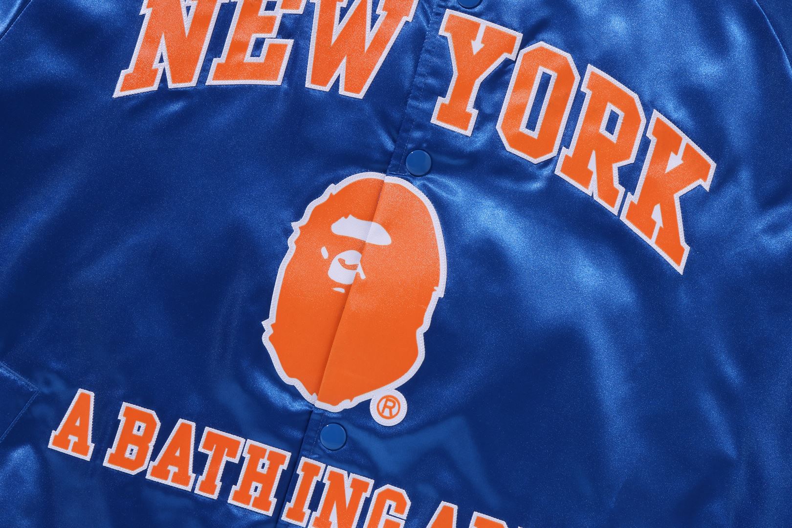A BATHING APE® BAPE X M&N NBA - New York Knicks Satin Jacket