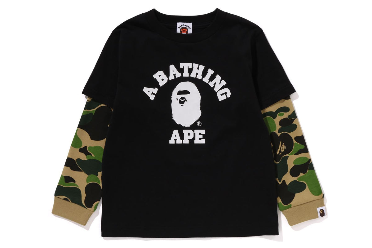 A BATHING APE® Kids Abc Camo College Layered Sleeves Ls Tee Bape