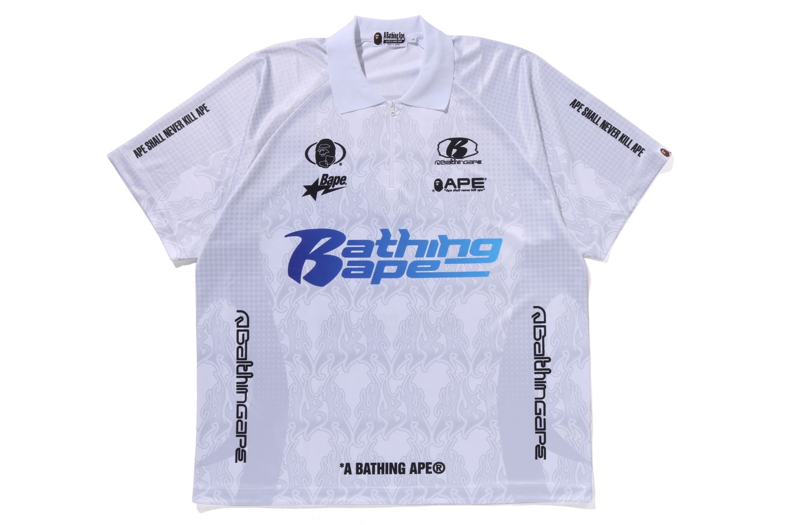 A BATHING APE® Flame Pattern Overall Print Half Zip Relax Fit Polo