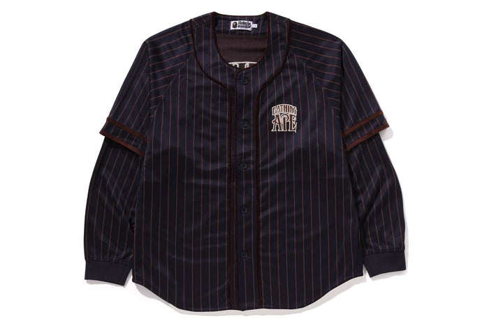 STRIPE LAYERED SLEEVES L/S BASEBALL SHIRT