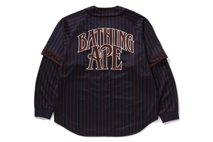 STRIPE LAYERED SLEEVES L/S BASEBALL SHIRT