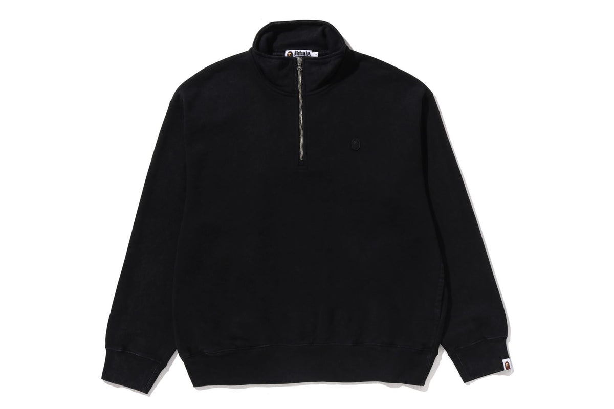 GARMENT DYE ONE POINT HALF ZIP RELAXED FIT CREWNECK SWEATSHIRT