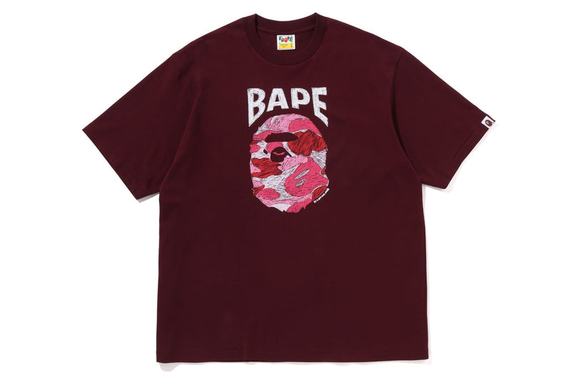 BAPE MENS ABC CAMO HAND DRAW APE HEAD T-SHIRT