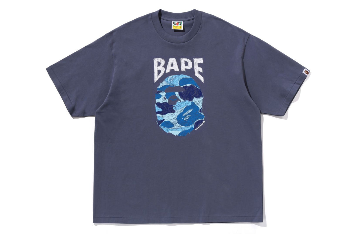 BAPE MENS ABC CAMO HAND DRAW APE HEAD T-SHIRT