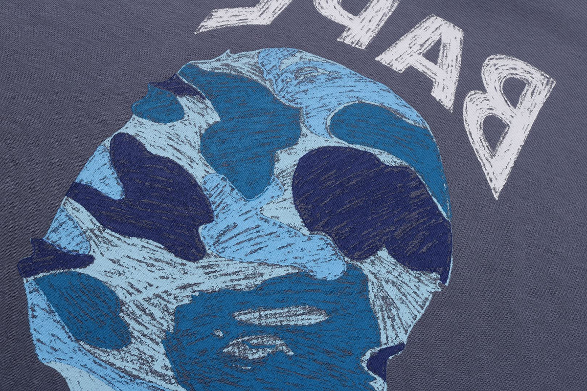 BAPE MENS ABC CAMO HAND DRAW APE HEAD T-SHIRT