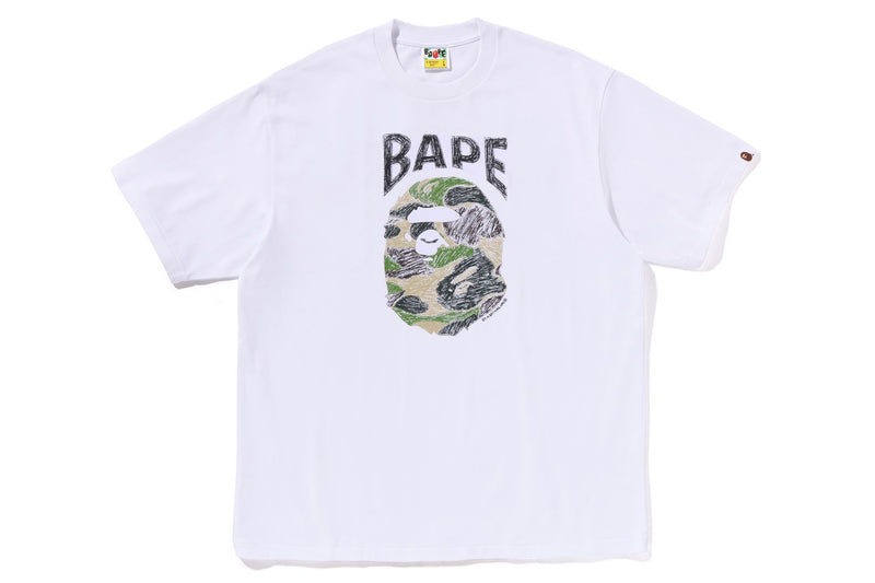 BAPE MENS ABC CAMO HAND DRAW APE HEAD T-SHIRT