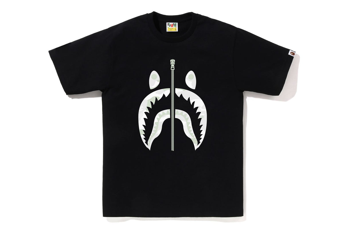 BAPE MENS COTTON CITY CAMO GLOWING SHARK T-SHIRT