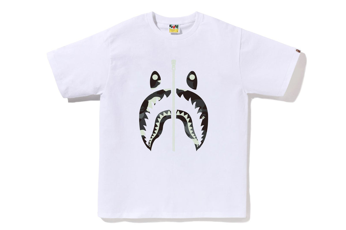 BAPE MENS COTTON CITY CAMO GLOWING SHARK T-SHIRT