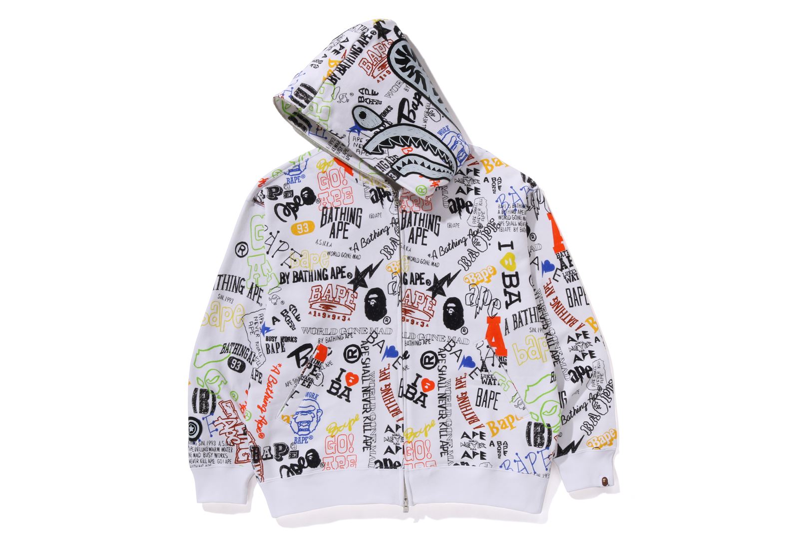A BATHING APE® Hand Draw Pattern Shark Zip Hoodie | Bape official
