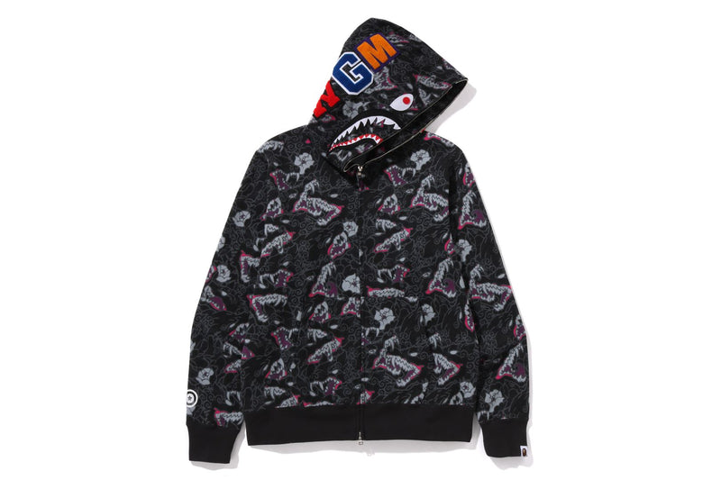 JAPANESE TATTOO CAMO SHARK FULL ZIP HOODIE