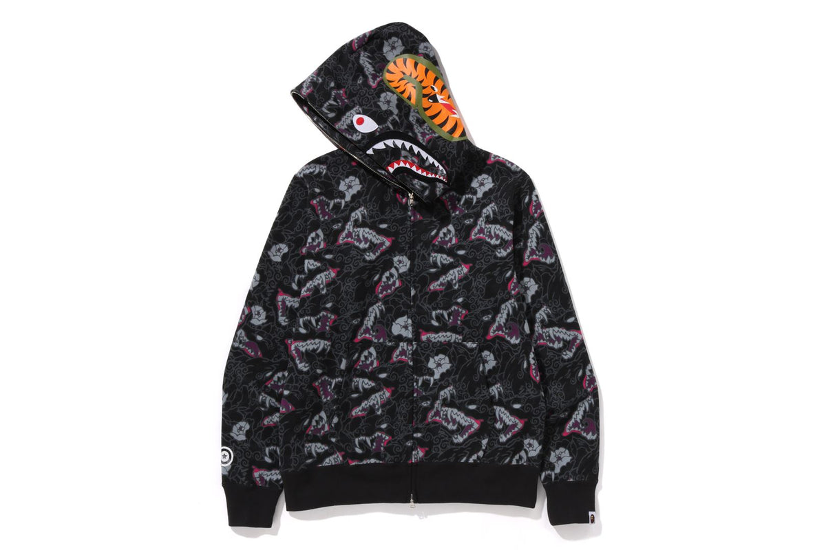 JAPANESE TATTOO CAMO SHARK FULL ZIP HOODIE