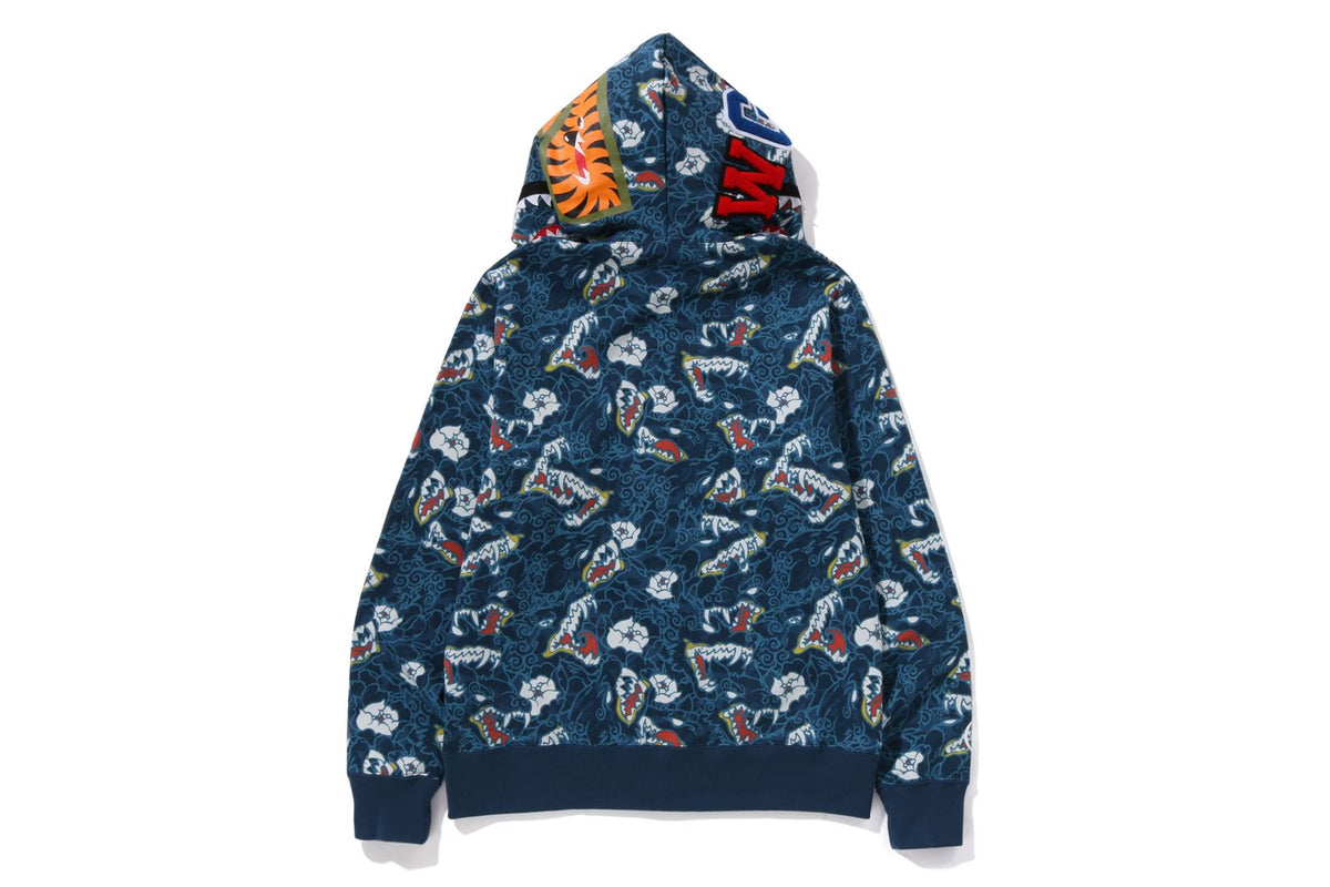 JAPANESE TATTOO CAMO SHARK FULL ZIP HOODIE