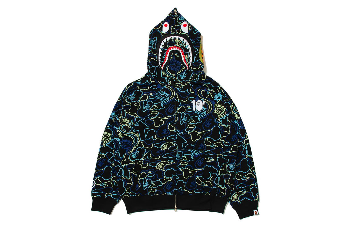 BAPE X 88RISING GLOW IN THE DARK CAMO SHARK FULL ZIP HOODIE