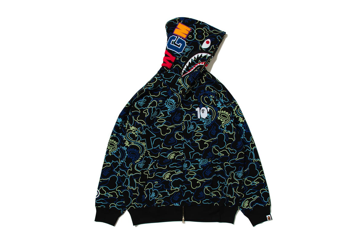 BAPE X 88RISING GLOW IN THE DARK CAMO SHARK FULL ZIP HOODIE