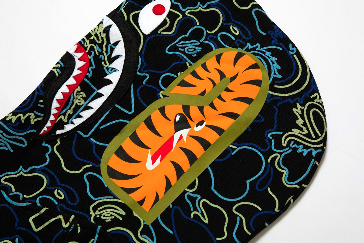 BAPE X 88RISING GLOW IN THE DARK CAMO SHARK FULL ZIP HOODIE