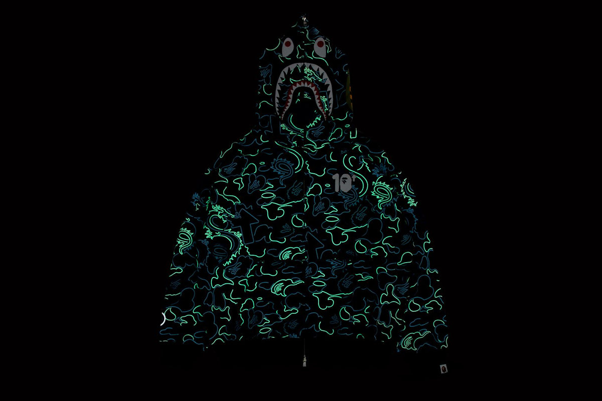 BAPE X 88RISING GLOW IN THE DARK CAMO SHARK FULL ZIP HOODIE