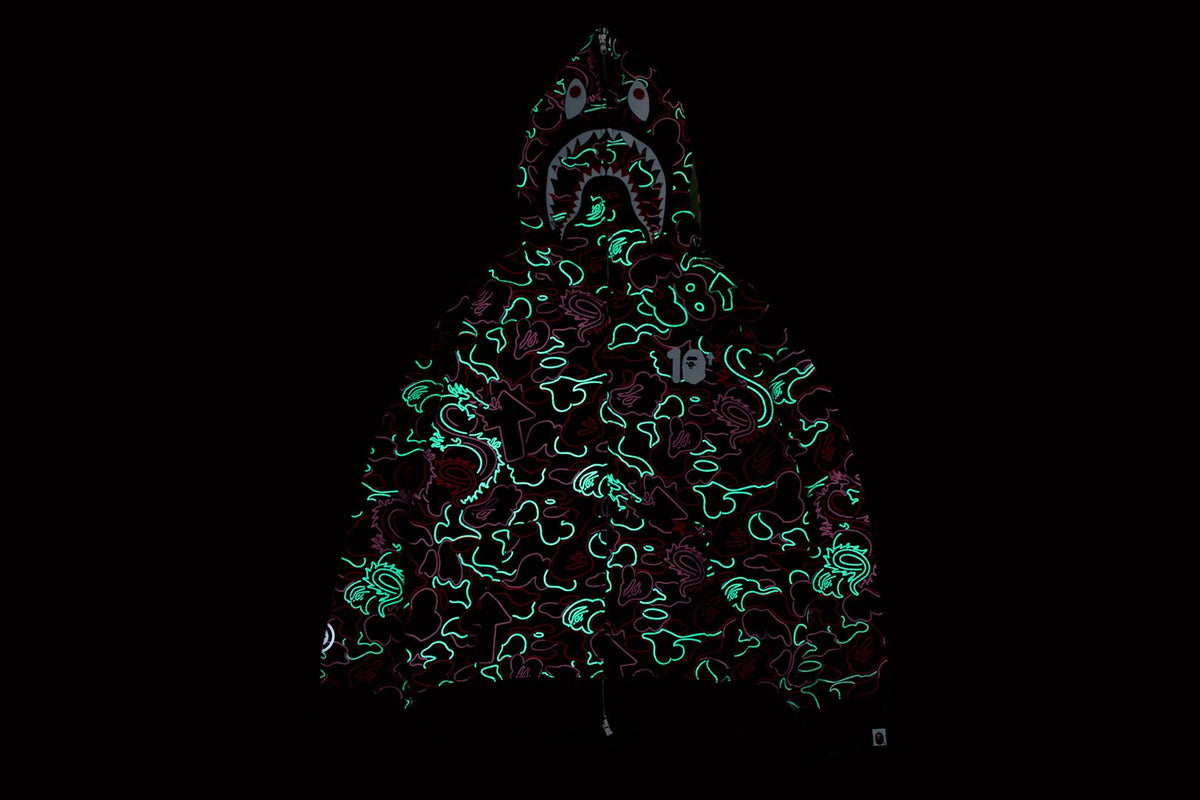 BAPE X 88RISING GLOW IN THE DARK CAMO SHARK FULL ZIP HOODIE