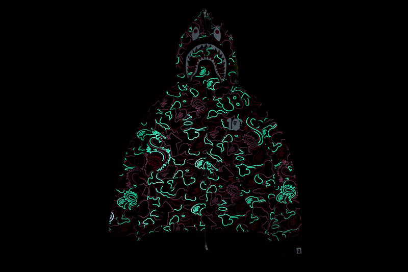 BAPE X 88RISING GLOW IN THE DARK CAMO SHARK FULL ZIP HOODIE