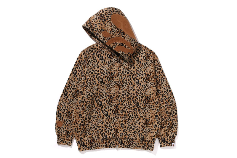 WILD LEOPARD PATTERN SHARK RELAXED FIT FULL ZIP HOODIE