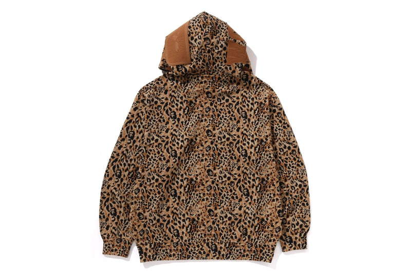 WILD LEOPARD PATTERN SHARK RELAXED FIT FULL ZIP HOODIE