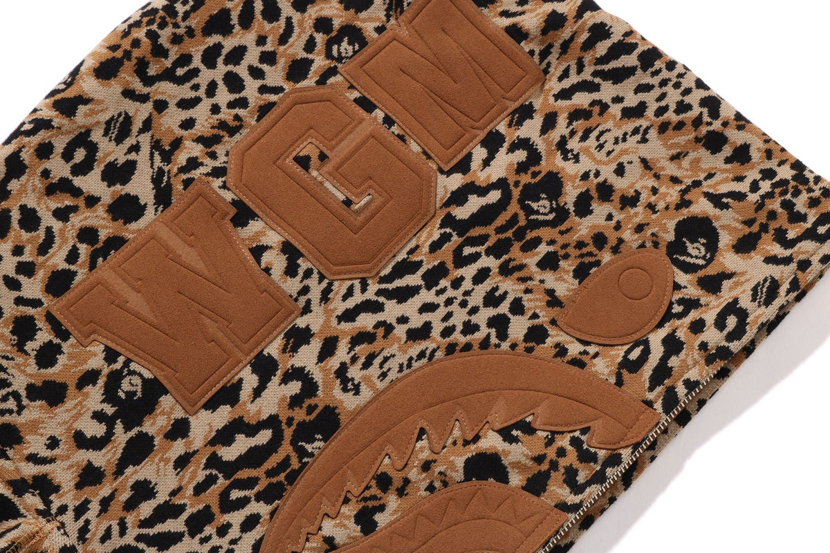 WILD LEOPARD PATTERN SHARK RELAXED FIT FULL ZIP HOODIE