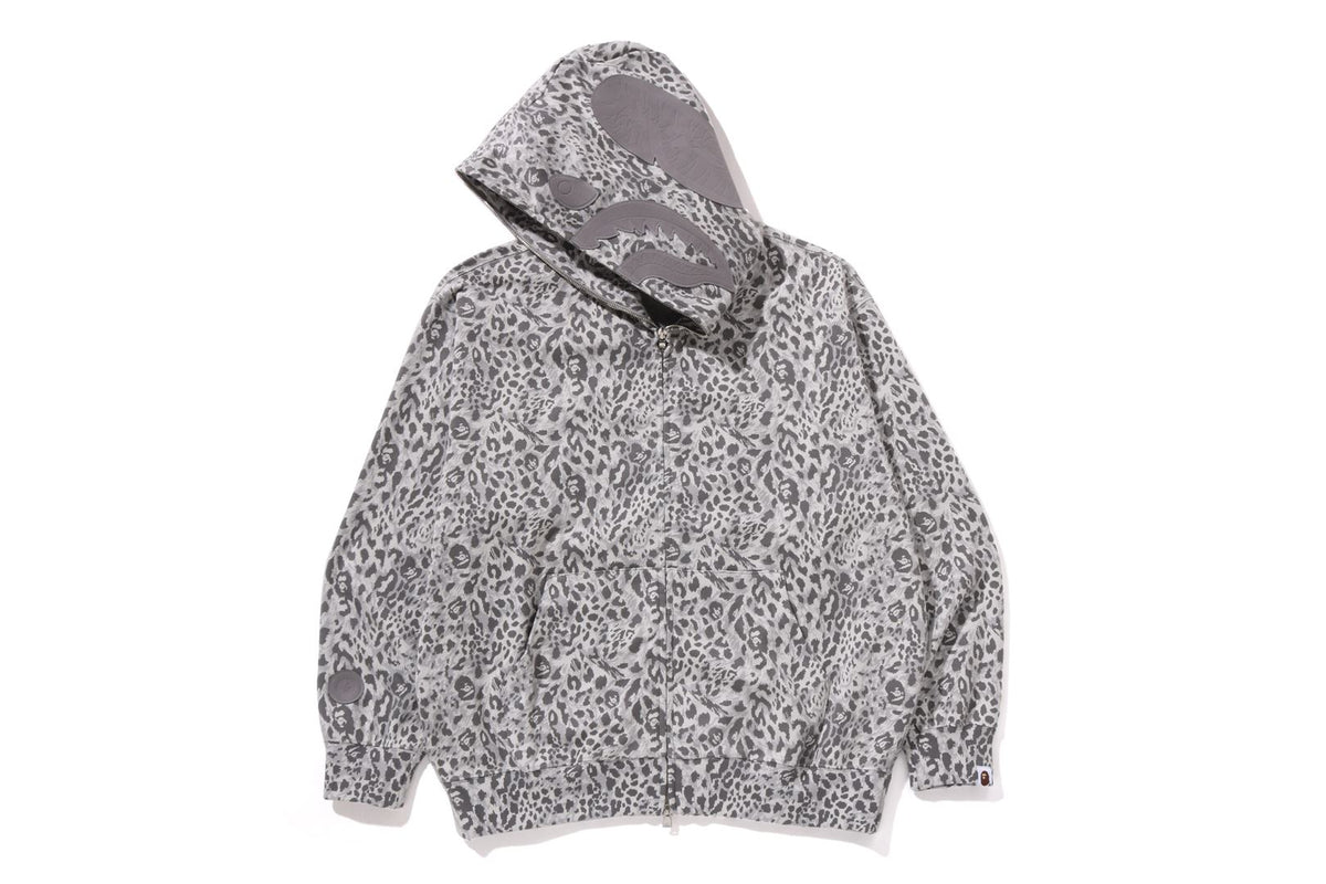 WILD LEOPARD PATTERN SHARK RELAXED FIT FULL ZIP HOODIE