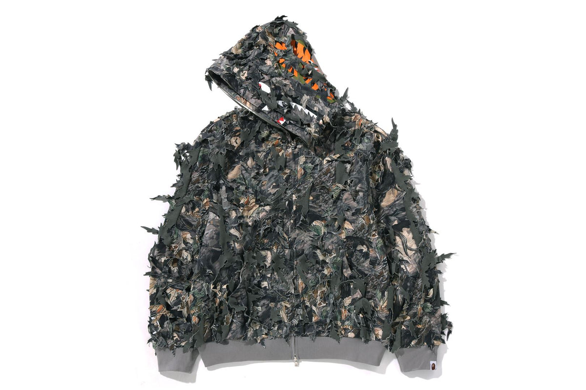 TREE EDGE CAMO LASER CUT CROPPED SHARK FULL ZIP HOODIE