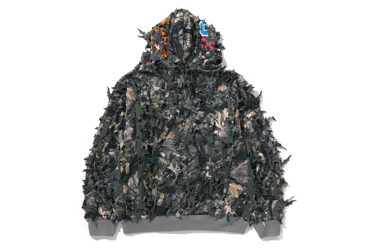 TREE EDGE CAMO LASER CUT CROPPED SHARK FULL ZIP HOODIE