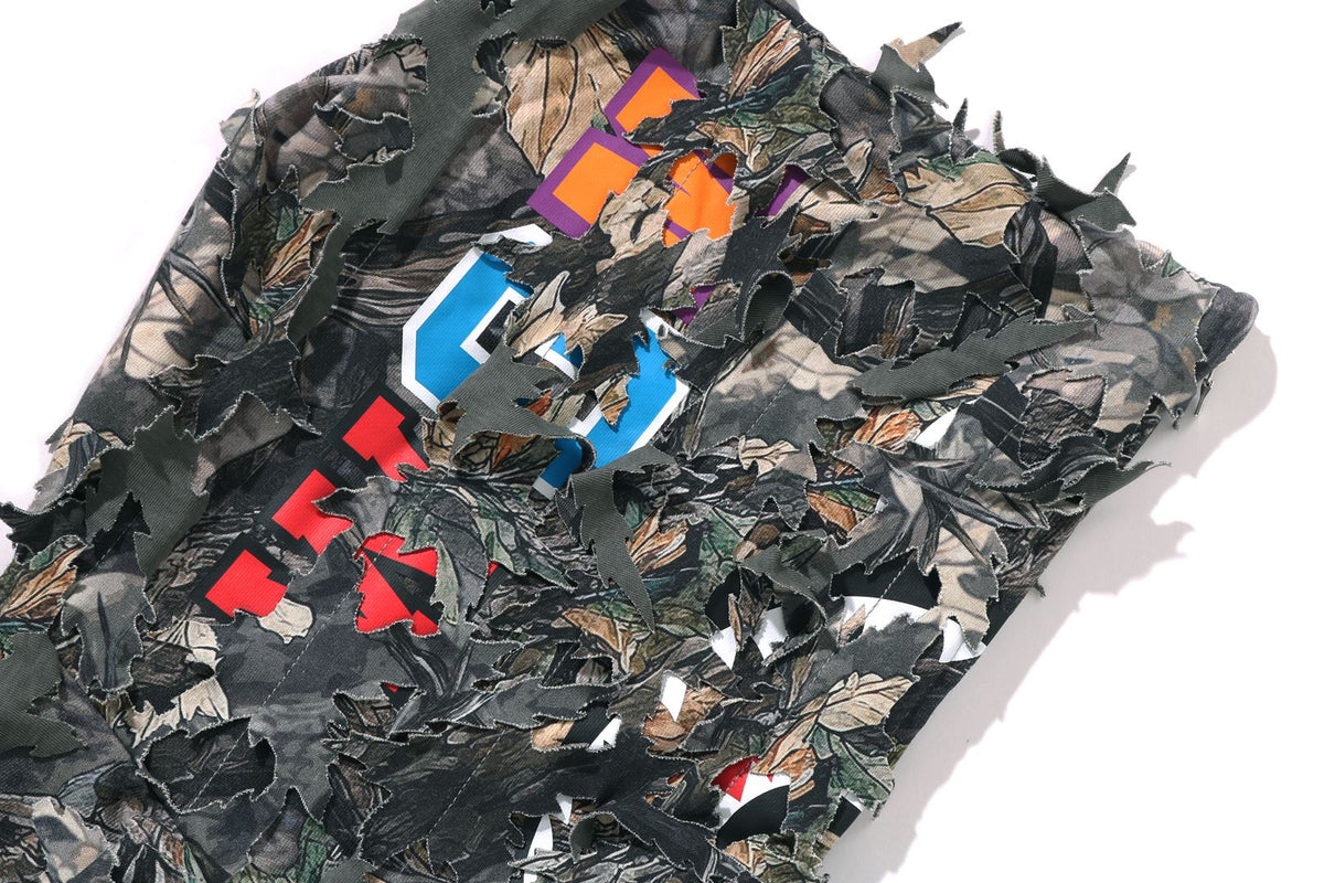 TREE EDGE CAMO LASER CUT CROPPED SHARK FULL ZIP HOODIE