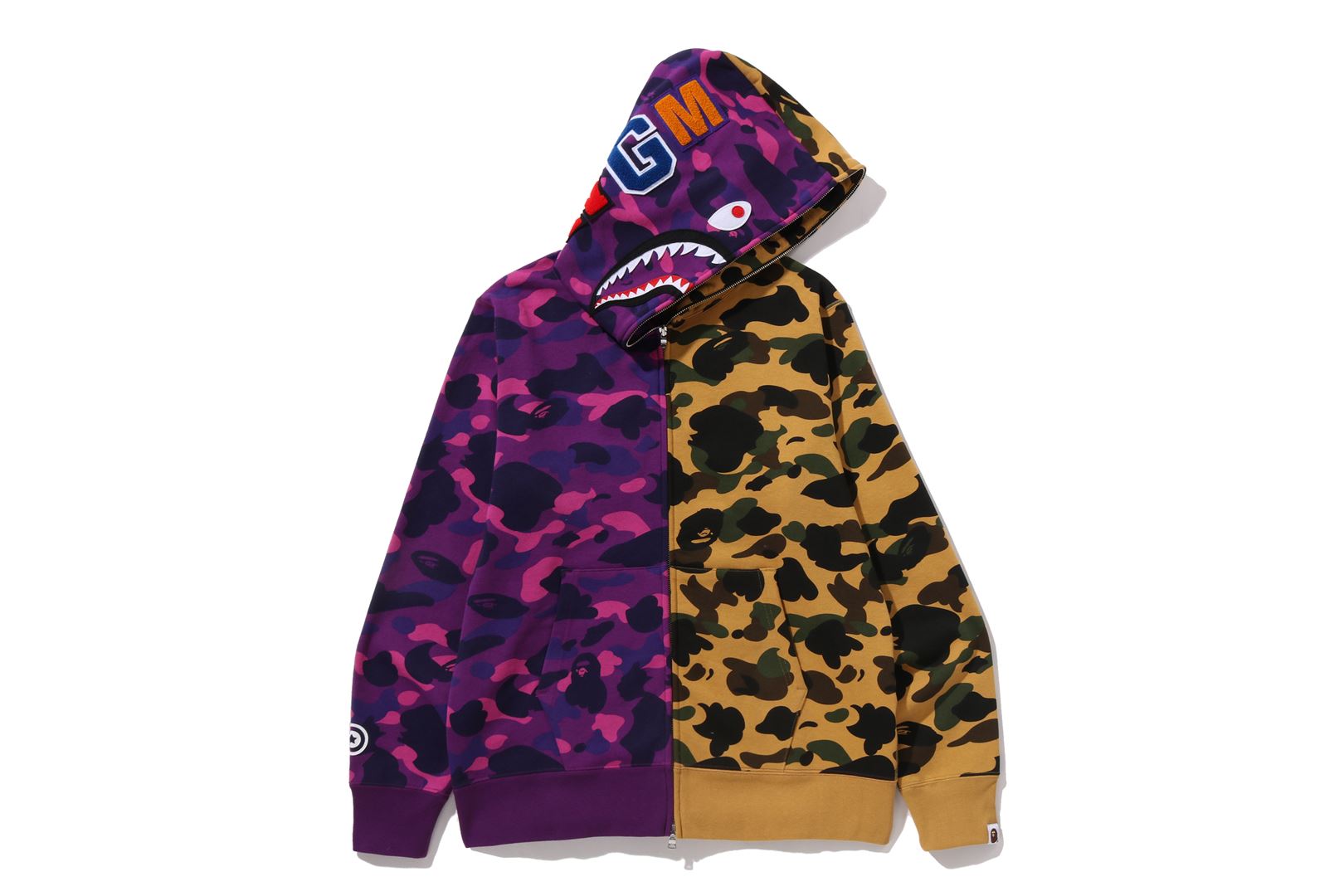 A BATHING APE® Split Camo Shark Full Zip Hoodie | Bape official