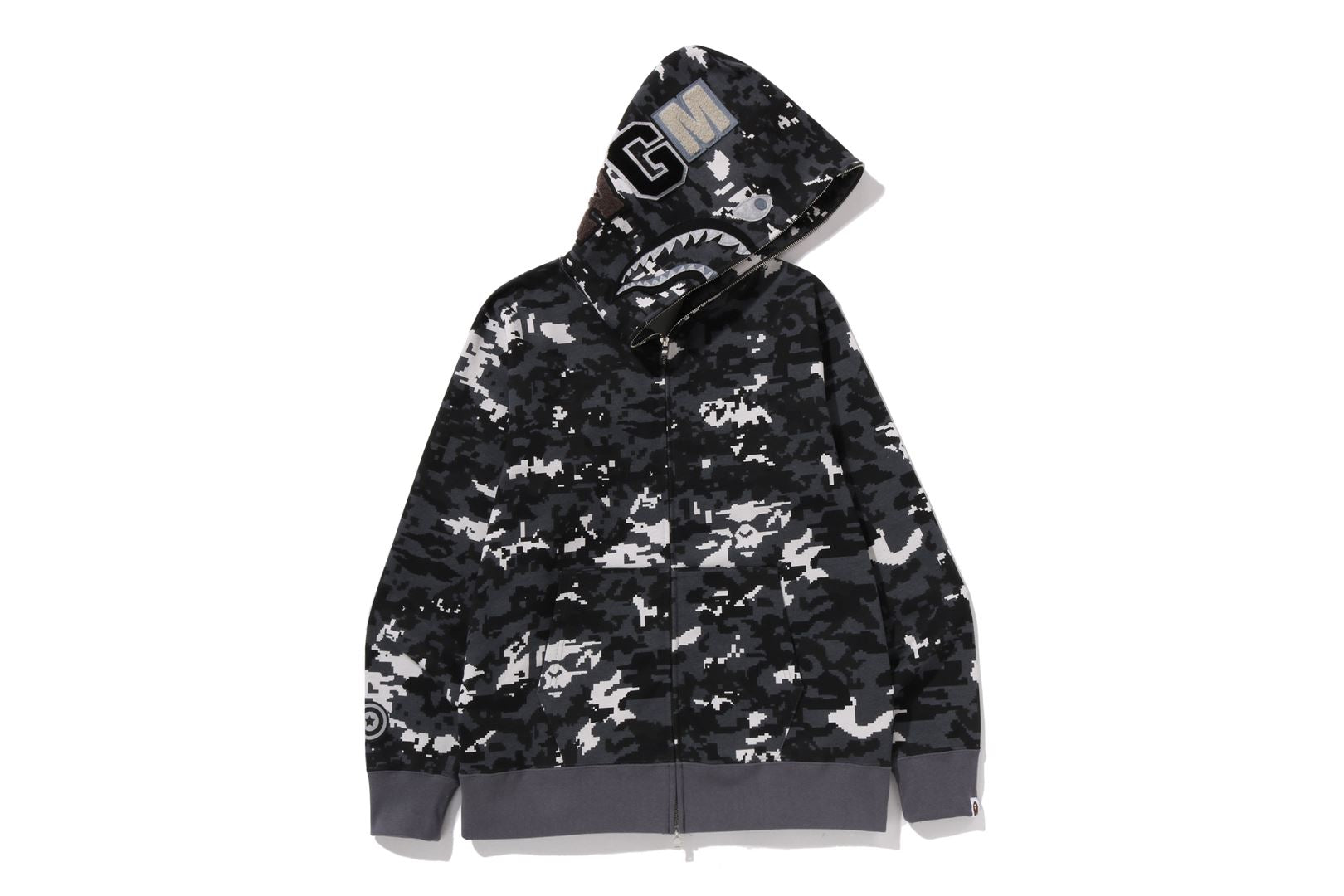 A BATHING APE® Multi Pixel Camo Shark Regular Fit Full Zip Hoodie