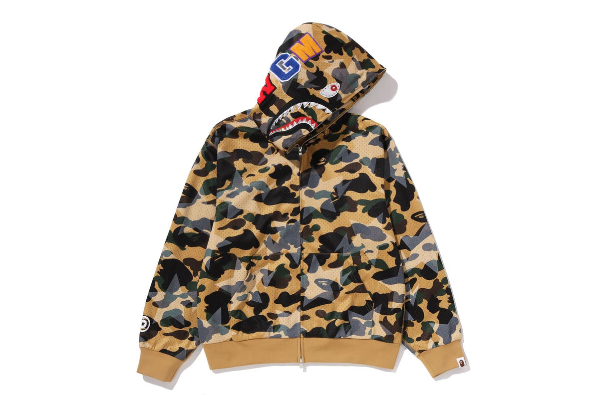 STA OVER PRINT 1ST CAMO MESH SHARK CROPPED FIT FULL ZIP HOODIE