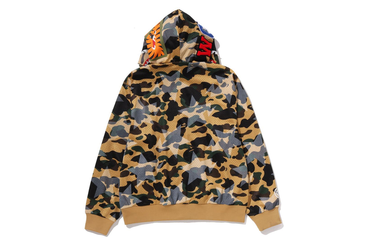 STA OVER PRINT 1ST CAMO MESH SHARK CROPPED FIT FULL ZIP HOODIE