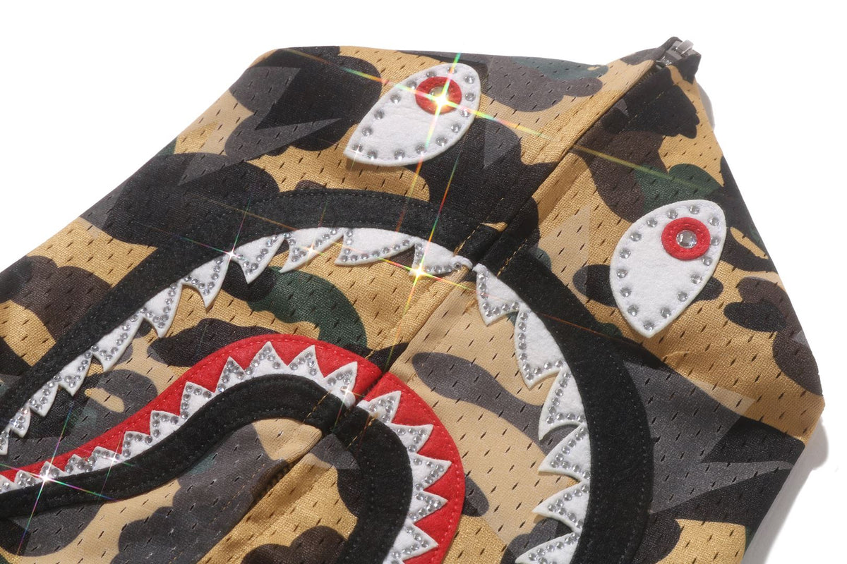 STA OVER PRINT 1ST CAMO MESH SHARK CROPPED FIT FULL ZIP HOODIE